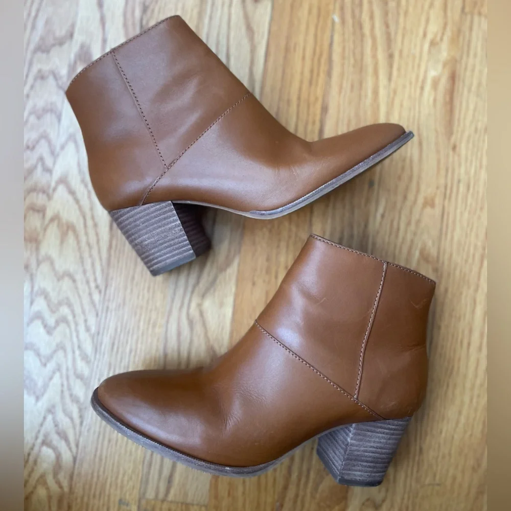 Madewell Brown Leather Ankle Boot with Block Heel